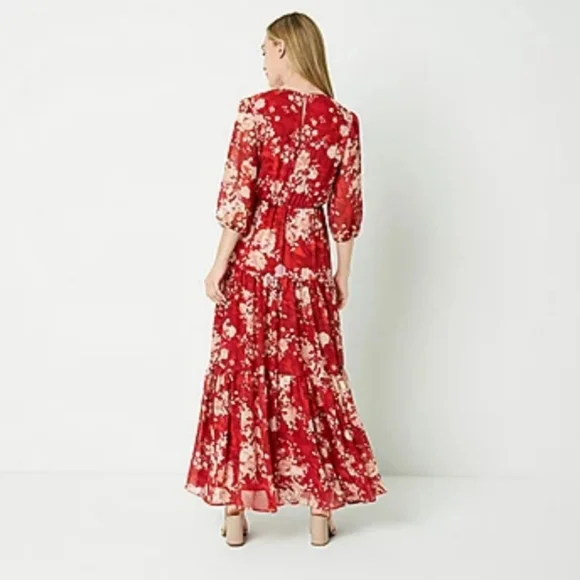 Maison Tara Floral Chiffon 3/4 Sleeve Maxi Dress - Picture 2 of 10